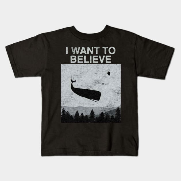 I Want To Believe Flying Whale Kids T-Shirt by GoatKlan